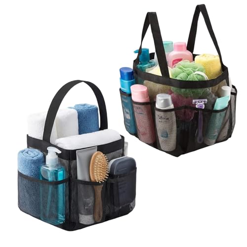 2-Pack Portable Mesh Shower Caddy with 8 Pockets for Dorm, Gym & Beach