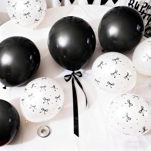 Black and White Bow Balloons Set - 35 Premium Latex Party Balloons