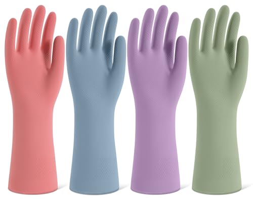 Reusable Rubber Cleaning Gloves - Boho Style, Medium Size (4 Pairs)