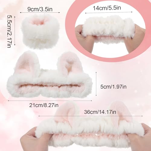 Cat Ear Spa Headband and Wristband Set for Washing Face and Skincare