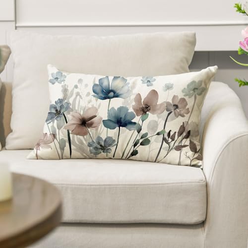 AVOIN colorlife Poppy Flower Throw Pillow Cover, 12x20 Inch Blue Brown Case