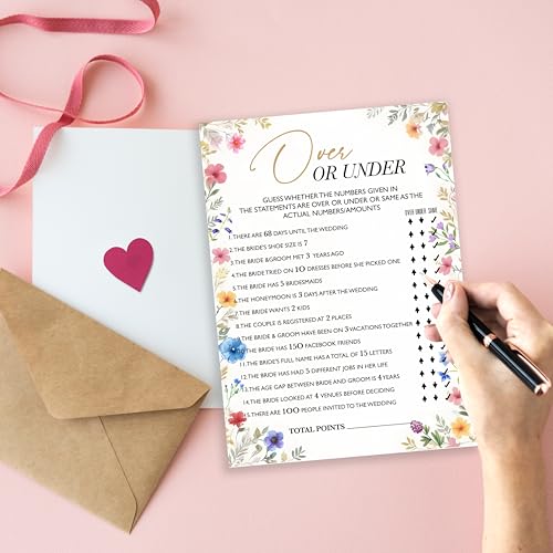 Wildflower Wedding Game Cards Set - 25 Over or Under Cards