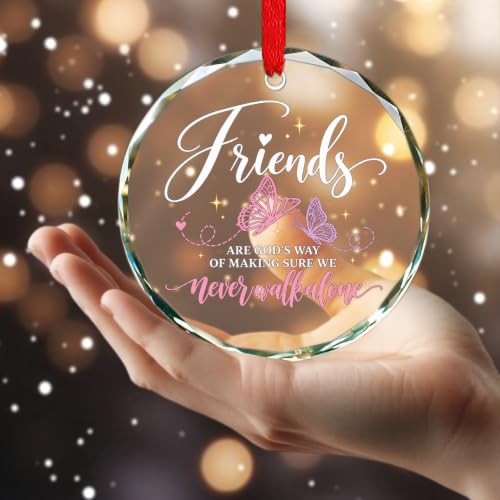 Friendship Christmas Ornament - Glass Keepsake with Butterfly Design & Inspirational Message