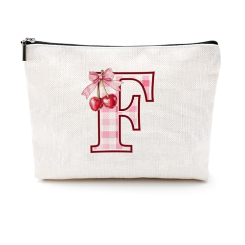 CQM Initial F Cherry Makeup Bag Monogrammed Travel Toiletry Pouch