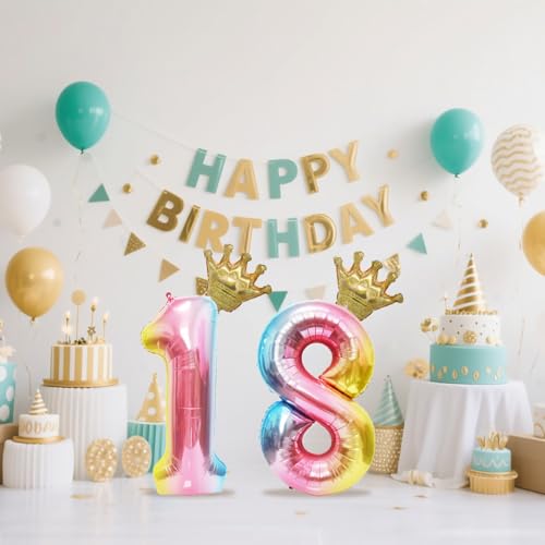 40-Inch Rainbow Gradient Number 1 Balloon with Crown - 1st Birthday & Baby Shower Party Supplies