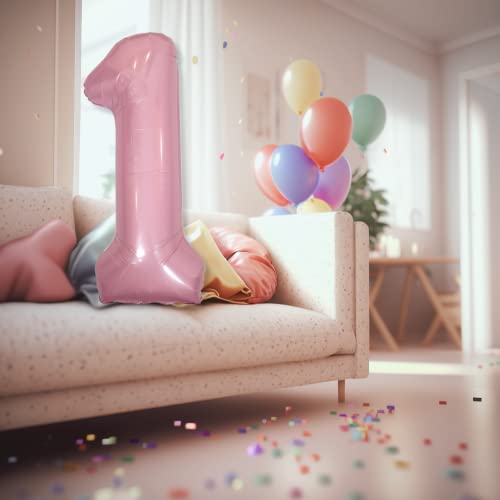 DIWULI 40-Inch Pastel Pink Number 1 Foil Balloon for 1st Birthday Party