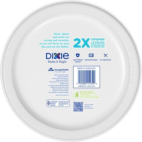 Dixie Large Paper Plates - 10 Inch, 26 Count | 2X Stronger, Microwave-Safe & Soak-Proof Design
