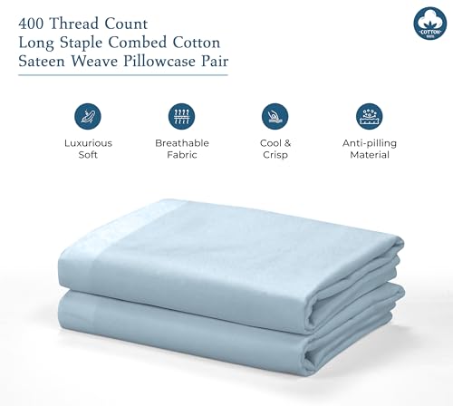 Queen Pillowcase Set - 400 Thread Count 100% Cotton, Blue