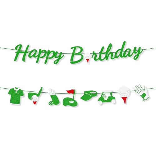Golf Birthday Banner Set - Pre-Strung Green Glitter Decor for Parties