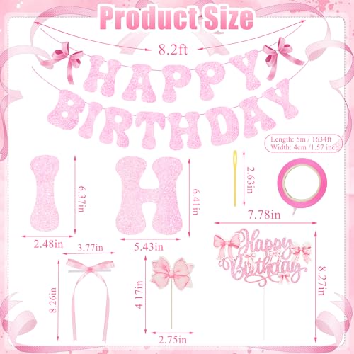 Pink Bow Birthday Decorations Set - 20Pcs Cake & Cupcake Toppers