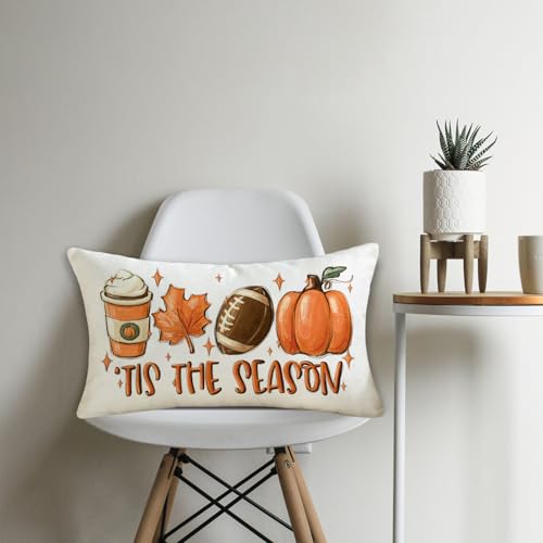 Fall Pillow Cover 12x20 - Tis The Season Football Pumpkin Decor