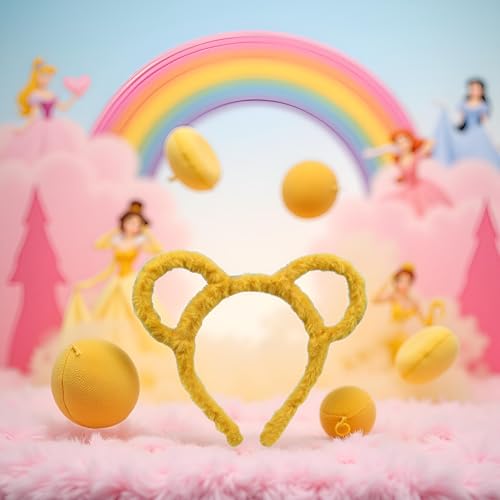 Yellow Plush Mouse Ear Headband Cute Animal Hair Hoop for Makeup