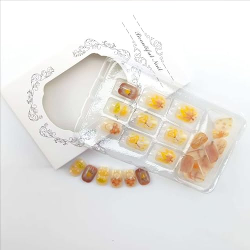 Fall Short Square Press On Nails 3D Maple Leaf False Acrylic Nails