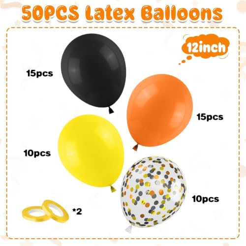 50-Piece Construction Party Balloons Set - Orange, Black & Yellow Decor