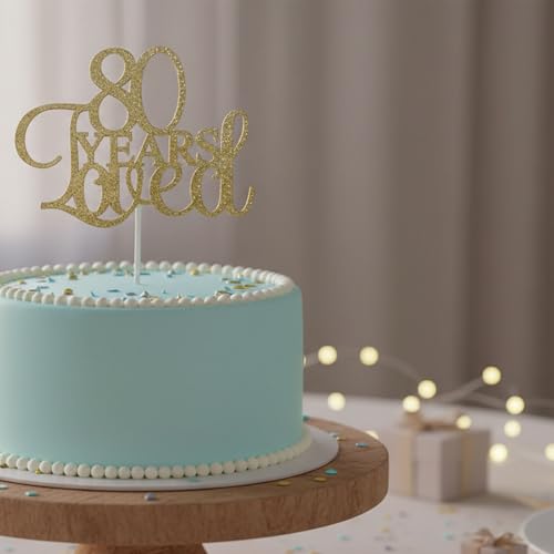 80th Birthday Cake Topper - Pink Glitter Celebration Decor