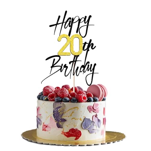 20th Birthday Cake Topper - Black Gold Shimmer Decoration