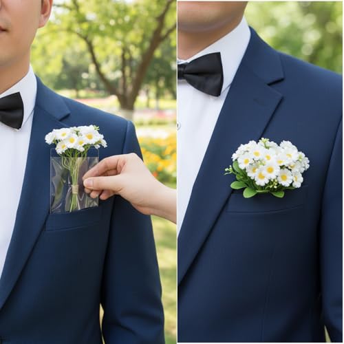 12 Pcs Pocket Boutonniere Holders for Men - Durable Plastic Sleeves
