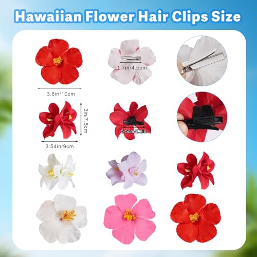6 Pcs Hawaiian Flower Hair Clips 3.5 Inch Plumeria Hibiscus Barrettes