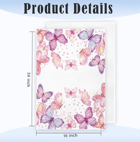 Pink Butterfly Hand Towels - 16x24 Inch Decorative Kitchen & Bathroom Towels