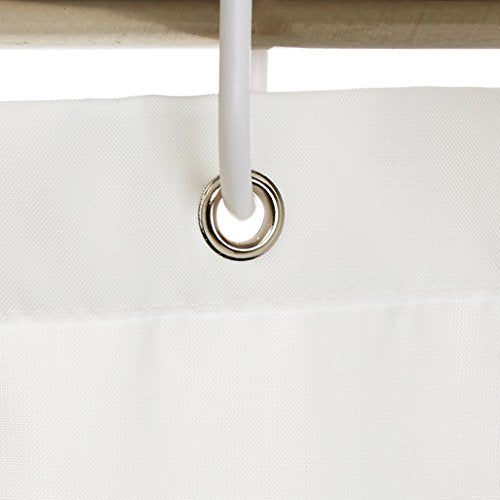 Water-Repellent White Shower Curtain with Hooks, 72x72 Inches