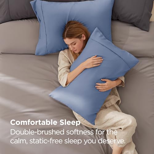 Bedsure King Size Pillowcases - Slate Blue Brushed Microfiber Set of 2