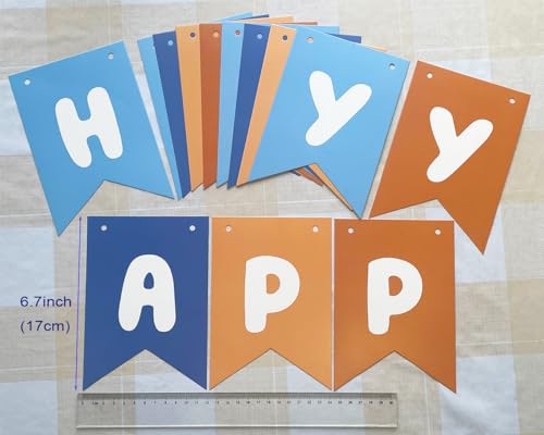 Blue and Orange Happy Birthday Banner for Kids Party Decor