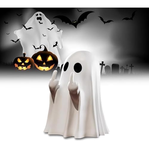 Funny Halloween Ghost Figurine - Spooky Middle Finger Resin Decor