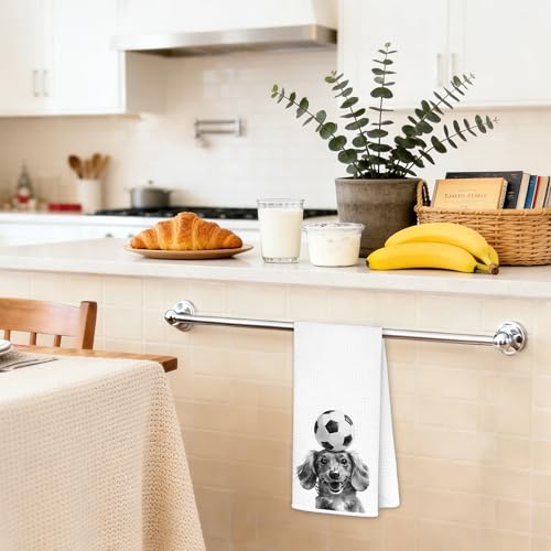 Dachshund Soccer Ball Kitchen Towel - Dog Towel-L, 16x24 Inches
