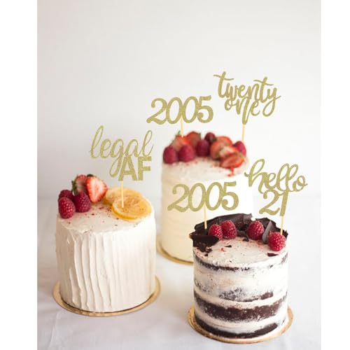 Gold 21st Birthday Cupcake Toppers - 24 Pcs Glitter Decor