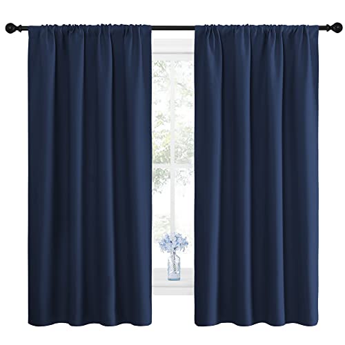 NICETOWN Navy Blackout Curtains - 42"W x 63"L Rod Pocket Drapes (2 Panels)