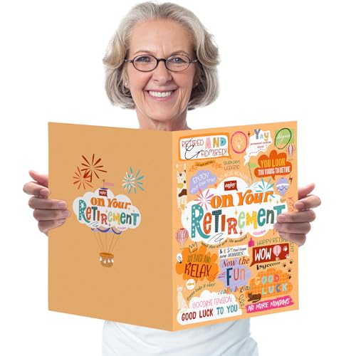 Large Retirement Farewell Card - Orange Set A, 11x8.6 Folded Greeting Card