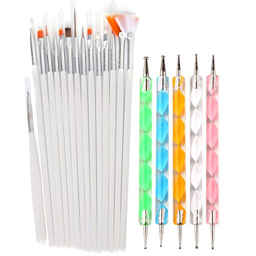 Lifextol 20-Piece Nail Art Brush and Dotting Pen Set for Gel Drawing