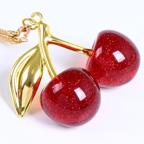 Briwill Cherry Rear View Mirror Charm - Silver & Red Car Accessories for Women, Gold & Red Variation