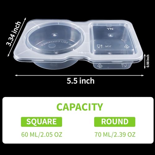 Mstar Packing 25 Set Clear Reusable Snack & Sauce Containers - 2 Compartment Meal Prep Box