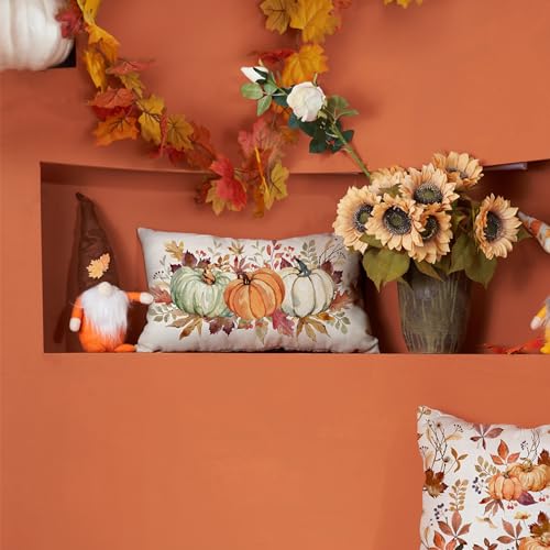 DFXSZ 12x20 Inch Fall Pumpkin & Maple Leaf Lumbar Pillow Cover - Orange, Green, White, Polyester, Thanksgiving Home Decor Pack of 1
