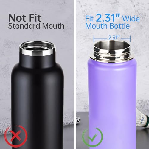 2Pcs Replacement Lid for Takeya Insulated Water Bottle, Wide Mouth Loop Top Lid for Takeya 14, 18, 24, 32, 40, 64oz, Replacement Cap with Handle Easy to Carry, No Leak Top Spout Lid Accessories Black