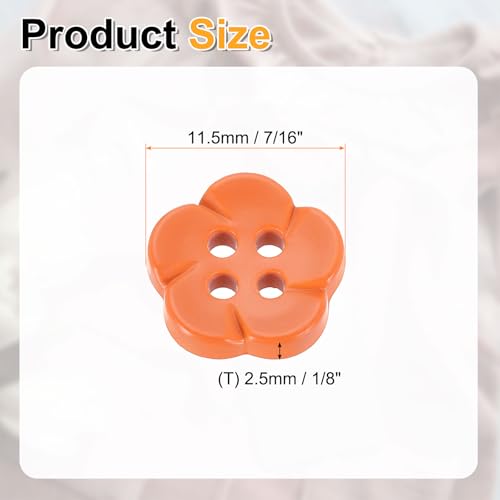 HARFINGTON 50pcs Orange Flower Resin Sewing Buttons 7/16 Inch 4 Hole