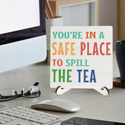 School Counselor Desk Sign Spill the Tea Wooden Office Decor 5x5