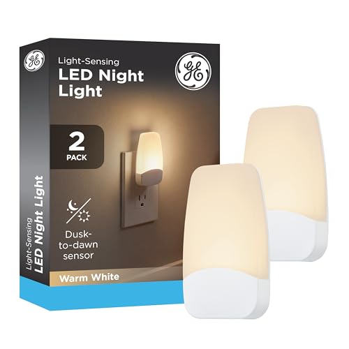 GE Plug-In LED Night Light with Dusk to Dawn Sensor, 2 Pack, Warm White
