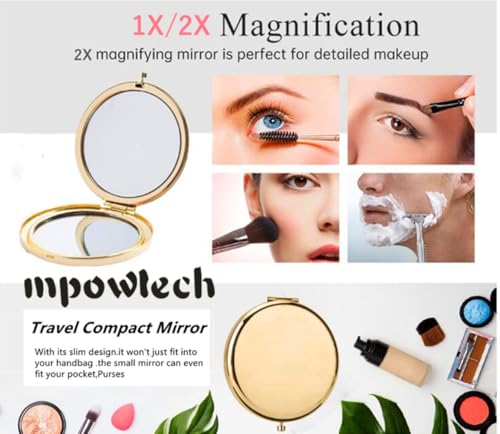 Gold Compact Mirror for Purse - 1X/2X Travel Makeup Pocket Mirror