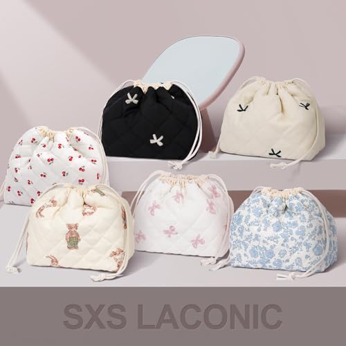 SXS LACONIC Quilted Drawstring Makeup Bag - Cute Coquette Cosmetic Pouch