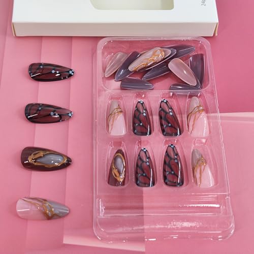 Fall Medium Almond Press on Nails with Butterfly Designs - 24 Pcs