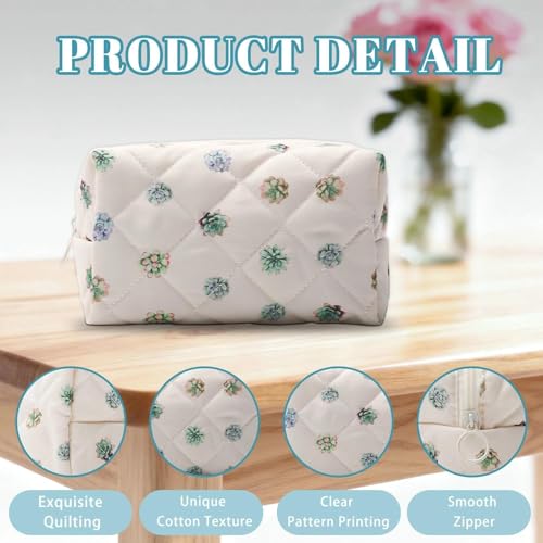 Quilted Makeup Bag Cute Succulents Cotton Cosmetic Pouch Travel Organizer