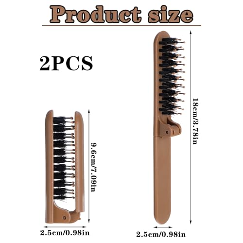 Foldable Boar Bristle Hair Brush - 2 Pack Mini Travel Detangling Brush