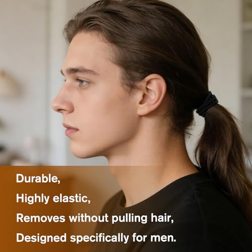 Cobee 18Pcs Men's Braided Elastic Hair Ties, No Slip Black Hair Bands
