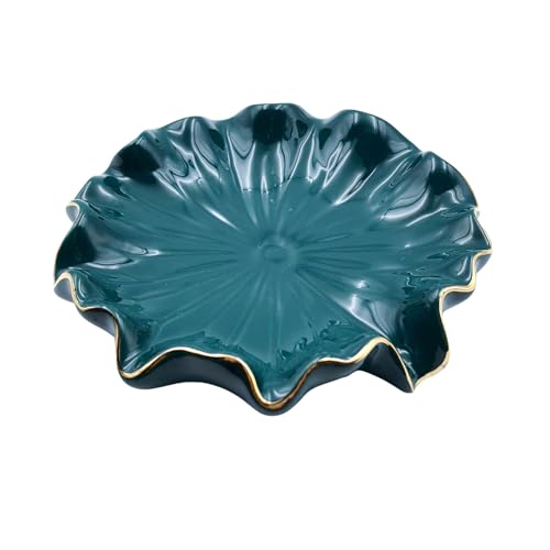 Ceramic Soap Dish - Self-Draining Lotus Leaf Design in Green