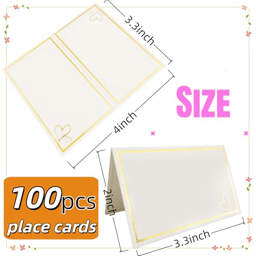 100 Elegant Gold Foil Place Cards for Weddings & Events | 2" x 3.5"