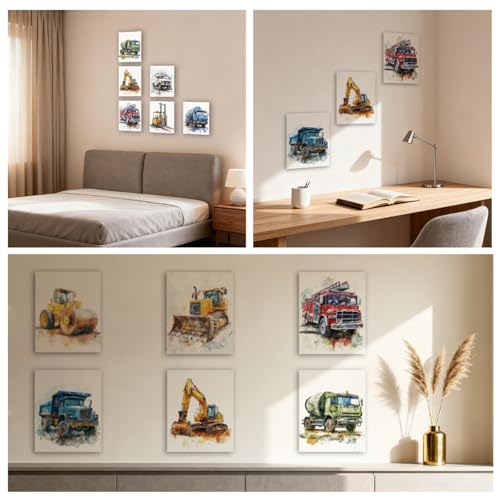 Watercolor Truck Wall Art Set of 9 - Unframed Vehicle Posters