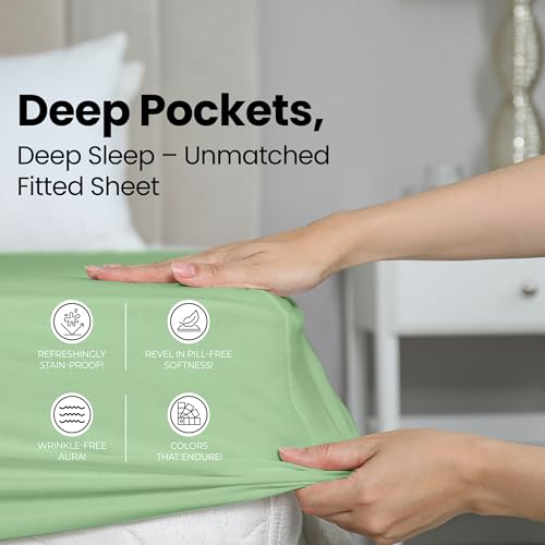 Queen Fitted Sheet - Ultra Soft Microfiber, Fits 14 Inch Deep Pocket, Sage