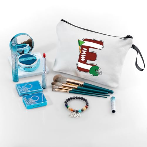 Flag Football Initial Cosmetic Pouch Travel Makeup Bag for Girls